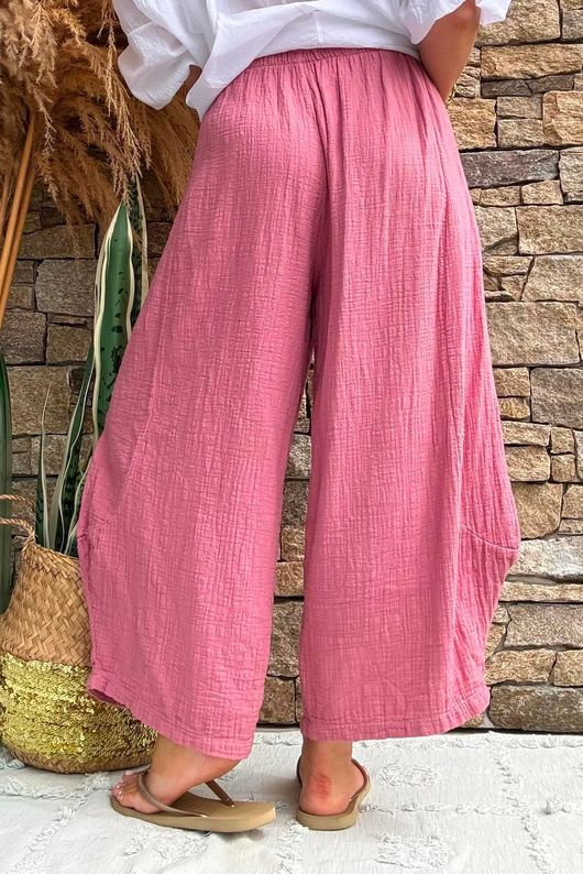 Annie Cushion Cotton Barrel Culotte Pant Indian Pink